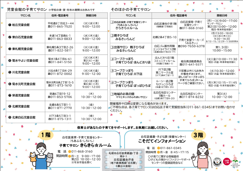 いってみようよ子育てサロン一覧（児童会館、そのほかの子育てサロン）